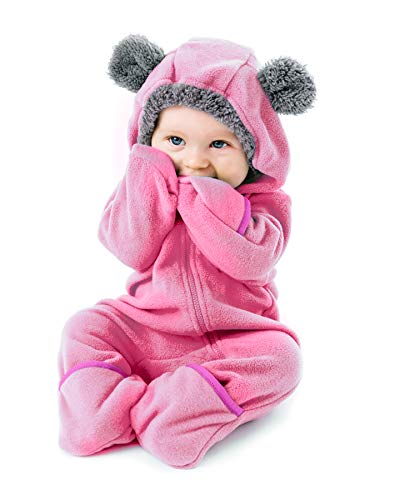 Cuddle Club Mono Polar Bebé para Recién Nacidos a Niños 4 Años - Pijamas Infantiles Chaqueta de Invierno Abrigo Polar Niño Mono de Niños - BearPink0-3m