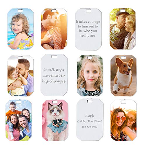 Custom4U Fotografía Personalizada Placa Militar para Hombre Cadena Espiga Trenzada Collar Rectangular para Hombres y Mujeres Joyería Identificativa para Novios