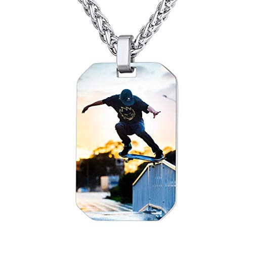 Custom4U Fotografía Personalizada Placa Militar para Hombre Cadena Espiga Trenzada Collar Rectangular para Hombres y Mujeres Joyería Identificativa para Novios