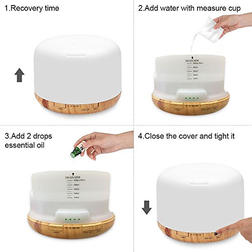 Decdeal - 500ml Humidificador Ultrasónico de Aire con Mando a Distancia, Lámpara Difusora de Aromas Aceite Esencial Aromaterapia Mist Maker