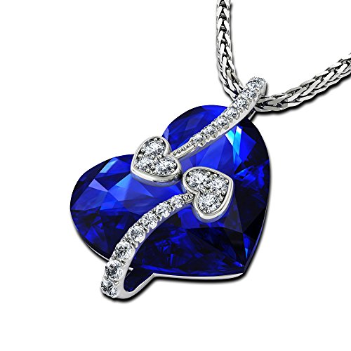 DEPHINI - collares mujer - collar niña con colgante corazon con pequeñas circonita y plata de ley 925 18 cm cadena - azul SW Cristal - Regalo corazón collares madre e hija