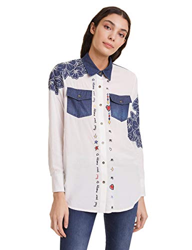 Desigual Shirt Frida Camisa, Blanco (Blanco 1000), S para Mujer