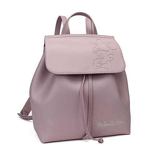 Disney, Minnie Lovely Coral - Bolso Casual, Color Rosa, Compartimento Principal con Cierre de Solapa y Cordón, Asa de Mano y Correa Ajustable, Resistente y Duradero, Dim 30 x 27 x 11 cm (Opi Brands)