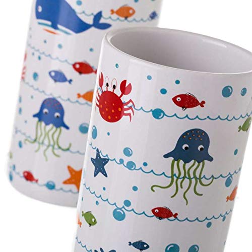 Dispensador y portacepillos de baño de cerámica Infantil Azules - LOLAhome
