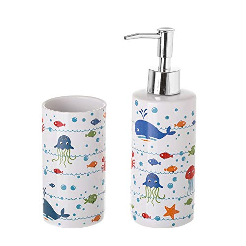 Dispensador y portacepillos de baño de cerámica Infantil Azules - LOLAhome
