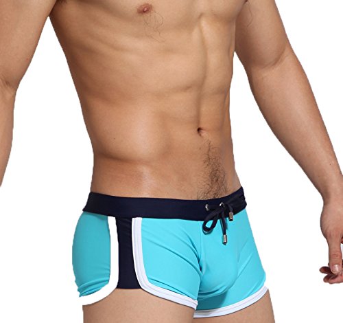 Eboch Traje de baño para hombre sexy Sport Shorts Tie Rope Swim Trunks (azul negro talla S)