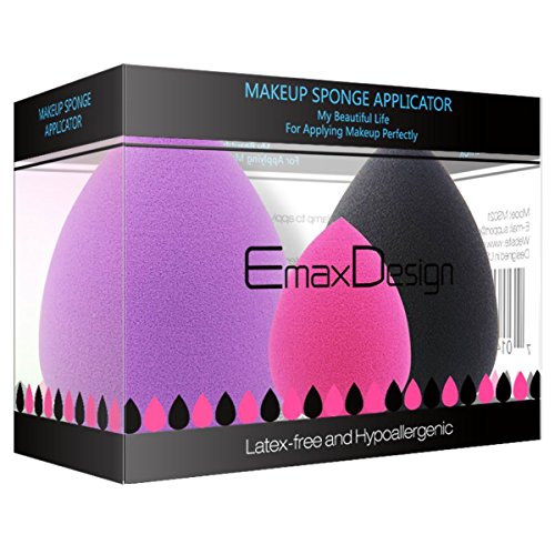 EmaxDesign Set de 3 esponjas para aplicar maquillaje, corrector, polvo, crema y colorete, sin látex, hipoalergénicas e inodoras