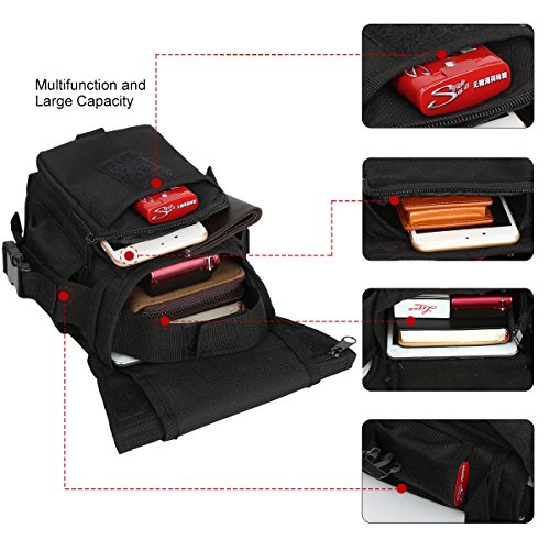 Eshow Bolso de Pierna de Cintura para Hombres Nylon Senderismo Deporte Running al Aire Libre Negro