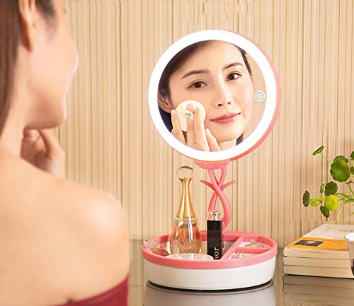Espejo De Maquillaje con Atenuación De Pantalla Táctil, Espejo De Punto De Ampliación Desmontable 3X, Espejo Cosmético De Claridad De Alta Definición Imprimible (Inducción del Cuerpo Humano),Pink