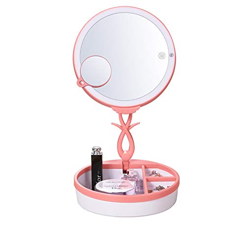 Espejo De Maquillaje con Atenuación De Pantalla Táctil, Espejo De Punto De Ampliación Desmontable 3X, Espejo Cosmético De Claridad De Alta Definición Imprimible (Inducción del Cuerpo Humano),Pink