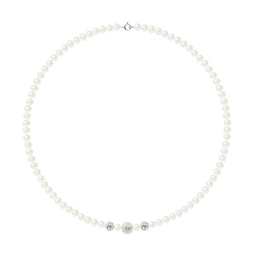 Essens – Collar de Cadena de Perlas – auténticas Perlas cultivadas de Agua Dulce Redondas 5 – 6 mm – Blanco Natural – Plata Maciza 925 milésimas – Joya para Mujer