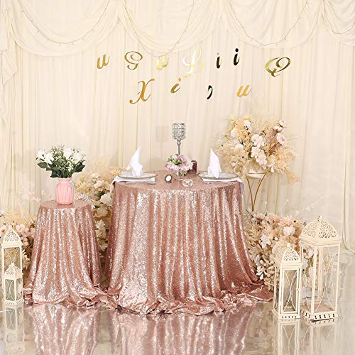Eternal Beauty - Mantel Redondo de Lentejuelas para Boda, Fiesta, Banquete, Oro Rosa, 122cm/48