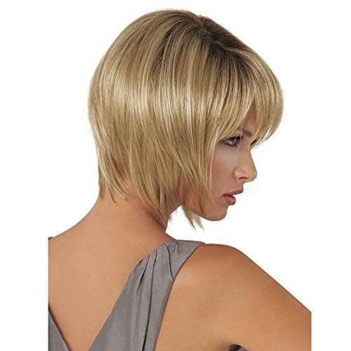Fabulosa peluca sintética para mujer, pelo corto lacio, rubia oxigenada, tan natural que parece cabello real, ideal para disfraces