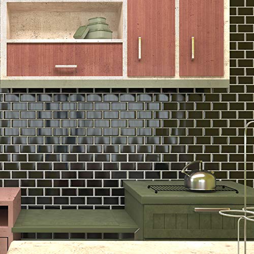 FAM STICKTILES Pegatinas de Baldosas, Pegatinas de Azulejos 3D Auto-Adhesivo Pegatina Pared Revestimiento Border Decorativo Impermeable para Cocina y Baño 11"x 10" (Negro-4 Piezas)