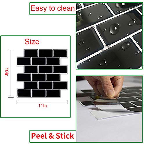 FAM STICKTILES Pegatinas de Baldosas, Pegatinas de Azulejos 3D Auto-Adhesivo Pegatina Pared Revestimiento Border Decorativo Impermeable para Cocina y Baño 11"x 10" (Negro-4 Piezas)