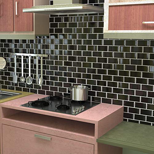 FAM STICKTILES Pegatinas de Baldosas, Pegatinas de Azulejos 3D Auto-Adhesivo Pegatina Pared Revestimiento Border Decorativo Impermeable para Cocina y Baño 11"x 10" (Negro-4 Piezas)