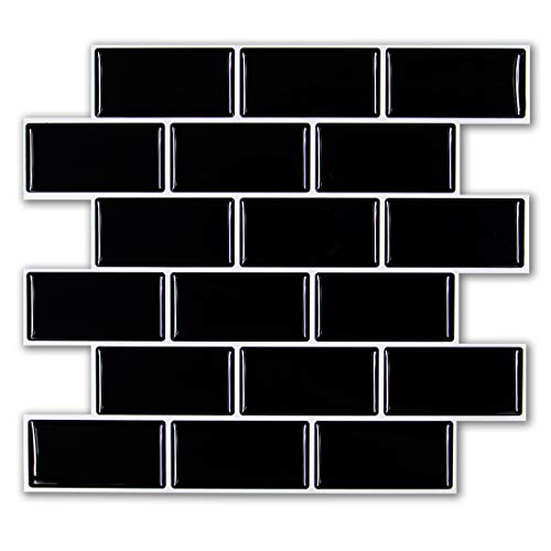 FAM STICKTILES Pegatinas de Baldosas, Pegatinas de Azulejos 3D Auto-Adhesivo Pegatina Pared Revestimiento Border Decorativo Impermeable para Cocina y Baño 11"x 10" (Negro-4 Piezas)
