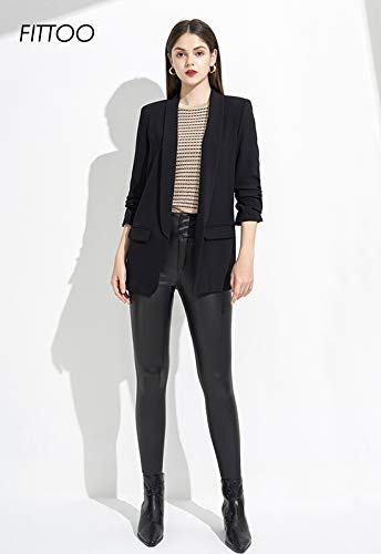 FITTOO Mujeres PU Leggins Cuero Brillante Pantalón Elásticos Pantalones para Mujer Negro L