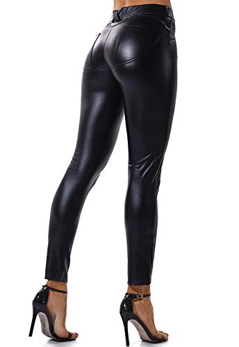 FITTOO Mujeres PU Leggins Cuero Brillante Pantalón Elásticos Pantalones para Mujer Negro L