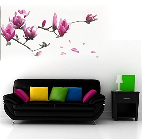 Flores de Magnolia Rama de flores púrpura de Bloosom Tatuajes de pared Pegatinas Calcomanías Decoración del hogar Elegantes flores modernas Decoración de dormitorio vivo Cocina