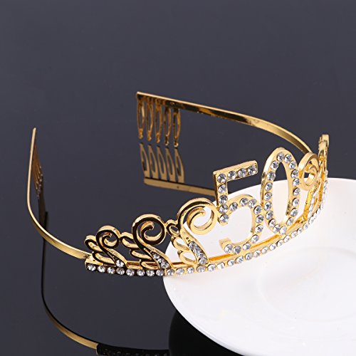 Frcolor 50 Años Cumpleaños Tiara Corona Diadema Cristal (oro)