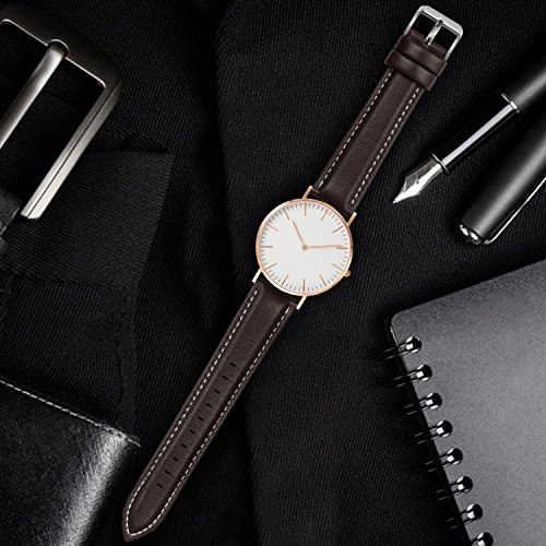 Fullmosa Axus Correa Piel, 12 Colores para Correa Reloj, Huawei Samsung Correa/Banda/Pulsera/Strap 14mm 16mm 18mm 19mm 20mm 22mm 24mm, Marrón Oscuro + Hebilla de Plata, 22mm
