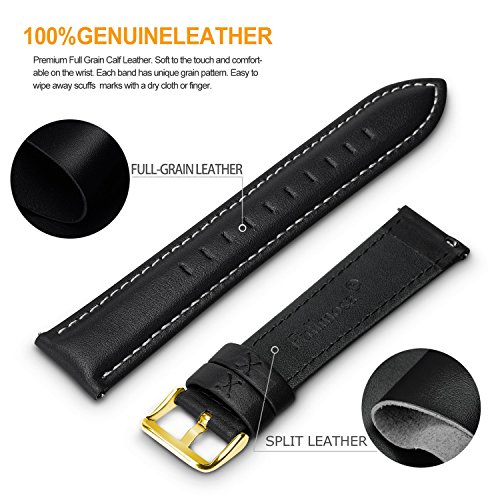 Fullmosa Axus Correa Piel, 12 Colores para Correa Reloj, Huawei Samsung Correa/Banda/Pulsera/Strap 14mm 16mm 18mm 19mm 20mm 22mm 24mm, Negro + Hebilla de Dorada, 20mm