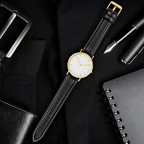 Fullmosa Axus Correa Piel, 12 Colores para Correa Reloj, Huawei Samsung Correa/Banda/Pulsera/Strap 14mm 16mm 18mm 19mm 20mm 22mm 24mm, Negro + Hebilla de Dorada, 20mm