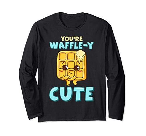 Funny You're Waffle-y Cute Adorable Waffle Breakfast Pun Manga Larga