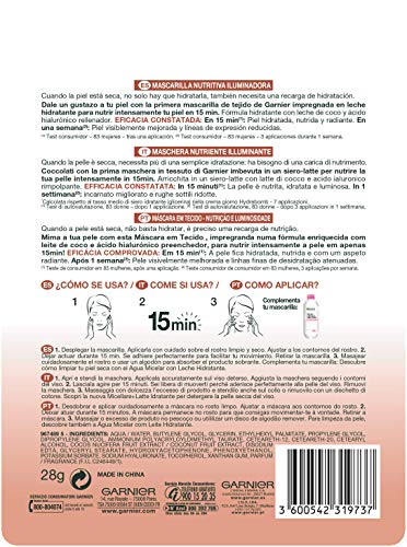 Garnier Skin Active Nutri Bomb Milky Mask Tissu Iluminadora Mascarilla de Tejido con Leche de Coco y Ácido Hialurónico para Pieles Secas y Apagadas 36 g