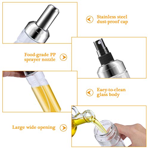 Gifort Pulverizador de Aceite portátil, 180 ML Acero Inoxidable Aceite de Oliva, Botella de Cristal con Cepillo de Tubo Extra y Tubo de Repuesto para Barbacoa, Ensalada, Pan, Hornear