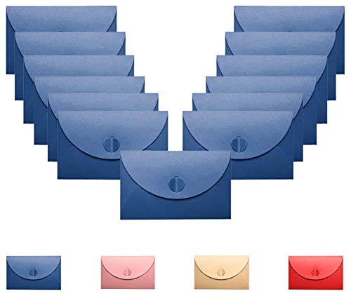GLOBALDREAM Mini sobre Azul, 60 Piezas Mini Sobres para Tarjetas de Regalo Hechos a Mano Soportes Tarjeta Postal Linda Cierre de Corazón Bronceador para Boda y Cumpleaños