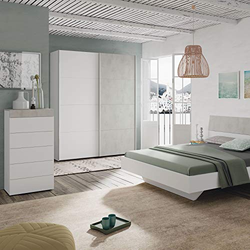 Habitdesign ARM154A - Armario Dormitorio ropero, Armario 2 Puertas correderas Color Blanco Artik y Gris Cemento, Medidas: 150 x 200 x 60 cm de Fondo