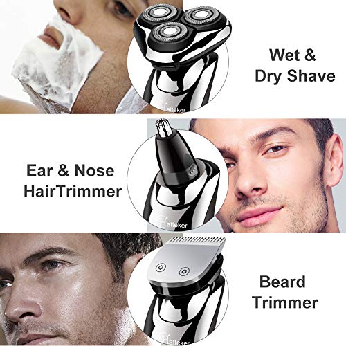 HATTEKER Afeitadora Eléctrica Afeitadora Para Hombres Afeitadora En Seco Y En Húmedo Cortadora Eléctrica Para Barba Recortadora De Precisión Afeitadora Rotativa Para Hombres Impermeable 3 EN 1