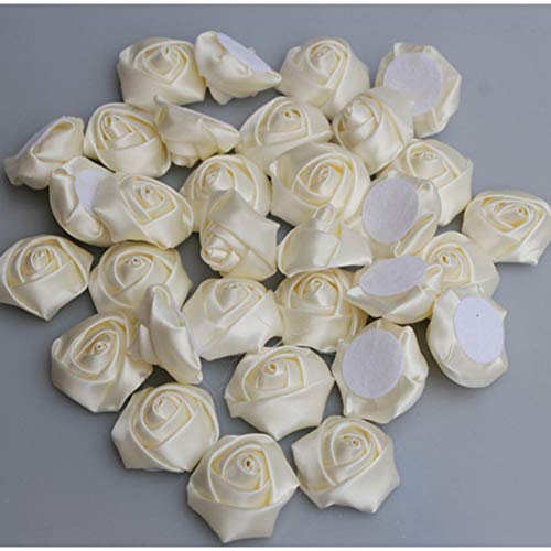 hhkhhgjo 100 Unids/Lote Marfil Accesorios De Ropa Al por Mayor Clásico 3D Rose Bud Único Cabeza Poliéster Flor Decoración De La Boda