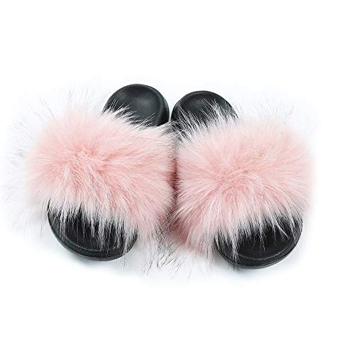 Hiser Zapatillas para Mujer, Puntera Abierta Peludas Pantuflas, Piel Sintética Zapatillas de Mujer, Antideslizante Zapato - Interiores y Exteriores (Talco para bebés,EU38-39/260)