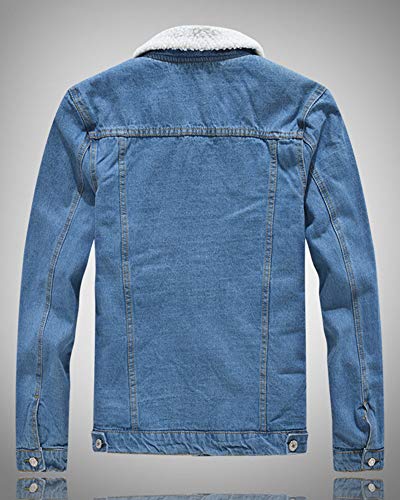 Hombre Denim Chaqueta De Vaquero Manga Larga Abrigo De Invierno Cálido Jean Jacket Azul Claro L