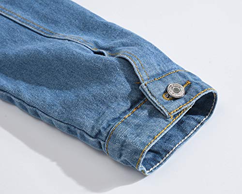 Hombre Denim Chaqueta De Vaquero Manga Larga Abrigo De Invierno Cálido Jean Jacket Azul Claro L