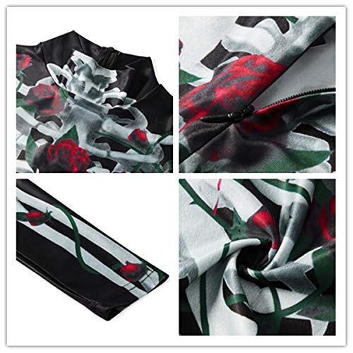 Idgreatim Traje de Halloween para mujer, estampado en 3D, manga larga, pitillo esqueleto, traje de cosplay