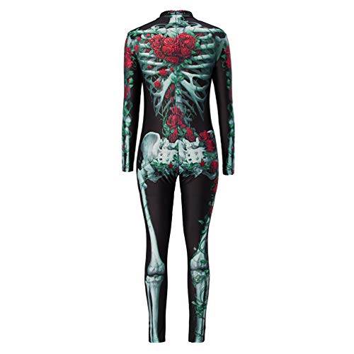 Idgreatim Traje de Halloween para mujer, estampado en 3D, manga larga, pitillo esqueleto, traje de cosplay