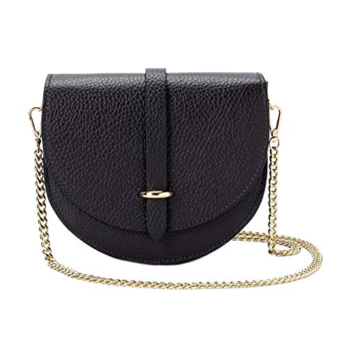 Ira del Valle, Modelo Monaco, Bolso Bandolera de Mujer, Pochette Elegante Moda con Correa para Hombro, Pequeño Bolso de Mano, Clutch de Piel Auténtica, Made in Italy (Marrón 1)