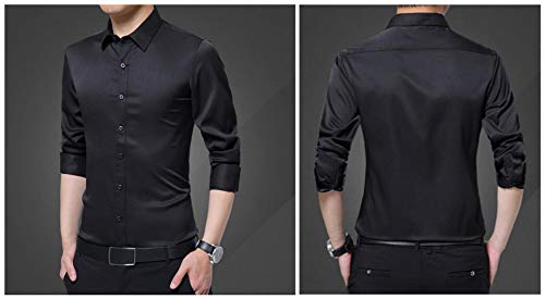 Irypulse Camisa de Hombres Corte Cuello Camisa de Planchado sin Arrugas Manga Larga clásico Slim Fit Seda de algodón Elástica Casual Formal Negocio para Hombre-Azul Claro