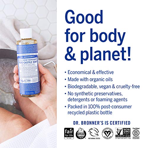 Jabón de menta de Dr Bronner's, Pure Castile, 237ml, 100 % orgánico