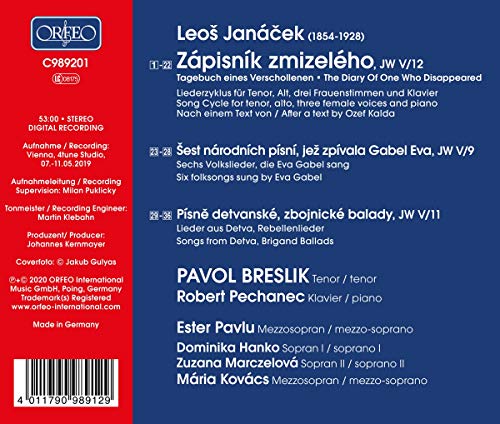 Janácek : Journal d'un disparu. Breslik, Pavlu, Hanko, Pechanec.