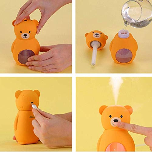 JJZXD Ultrasonidos humidificador de Aire Mini Oso Aroma difusor de aceites Esenciales for el hogar del Coche del USB Fogger Fabricante de la Niebla con la lámpara LED Noche (Color : A)