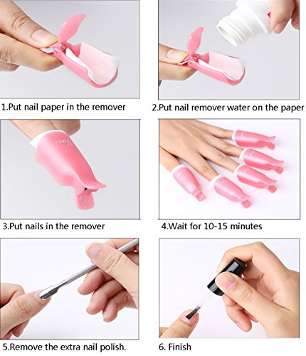 JUNGEN 10 Piezas Clip de Removedor de Esmaltes de Uña Plástico Herramientas de Eliminación de Gel de Uñas Pinza de Arte de Uñas