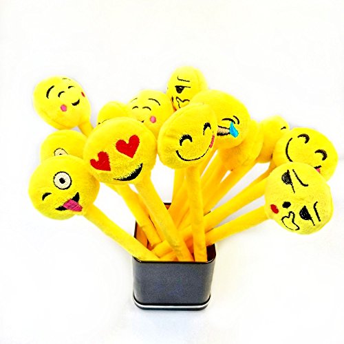 JZK 16 Bolígrafos plumas novedad para niños linda emoji peluche ballpoint pen biro bolígrafo regalo papelería para chicas niños cumpleaños fiesta relleno bolsas favor fiesta