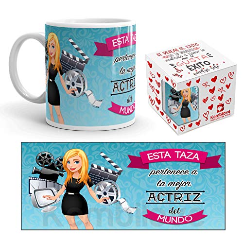 Kembilove Taza de Café de la Mejor Actriz del Mundo – Taza de Desayuno para la Oficina – Taza de Café y Té para Profesionales – Taza de Cerámica Impresa – Tazas Profesiones Actrices