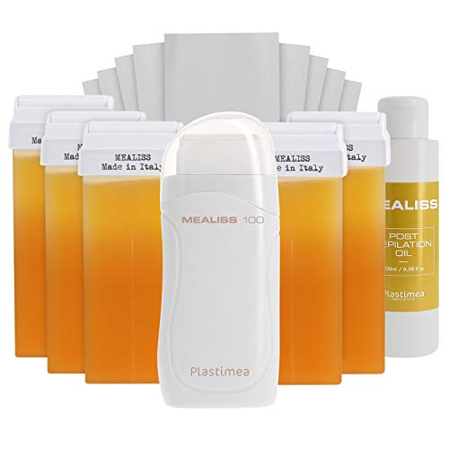 Kit Depilacion Calentador de Cera Roll On Fundidor Electrico Depiladora Easy Wax Depilación con Bandas Hombre y Mujer Mealiss 100