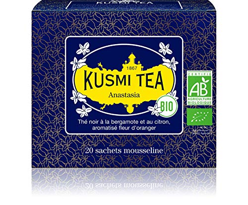 Kusmi Tea - Anastasia - Té negro orgánico con bergamota y limón, con sabor a azahar - Caja de 20 bolsitas